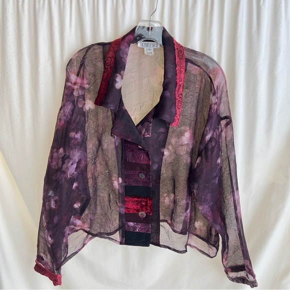 VTG1980s Donna Jessica size 3 Sheer Purple Cropped Long Sleeve Blouse - Picture 11 of 16